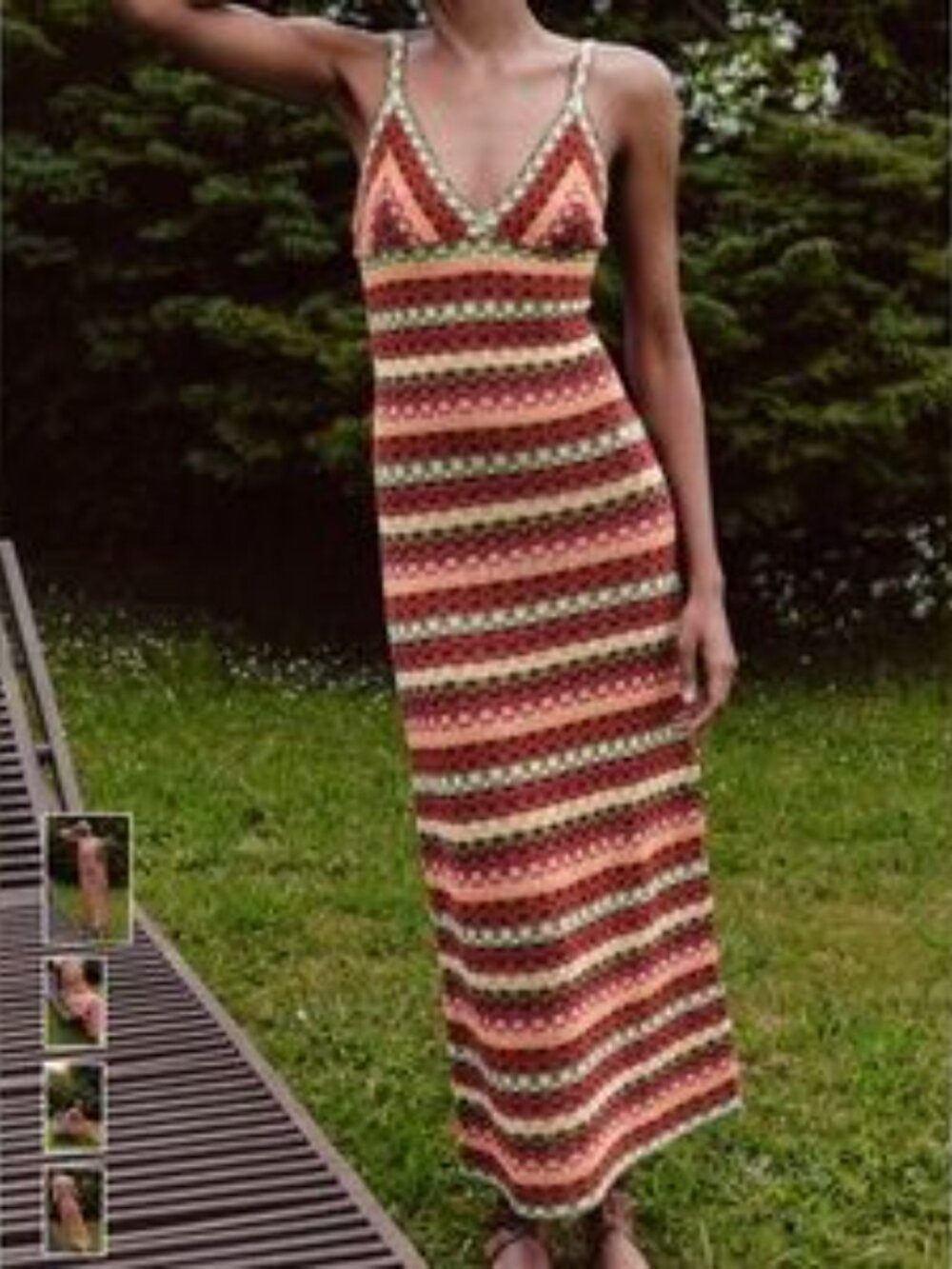 NWT Zara Crochet Knit Striped Boho Chic Dress Multicolor Size Large